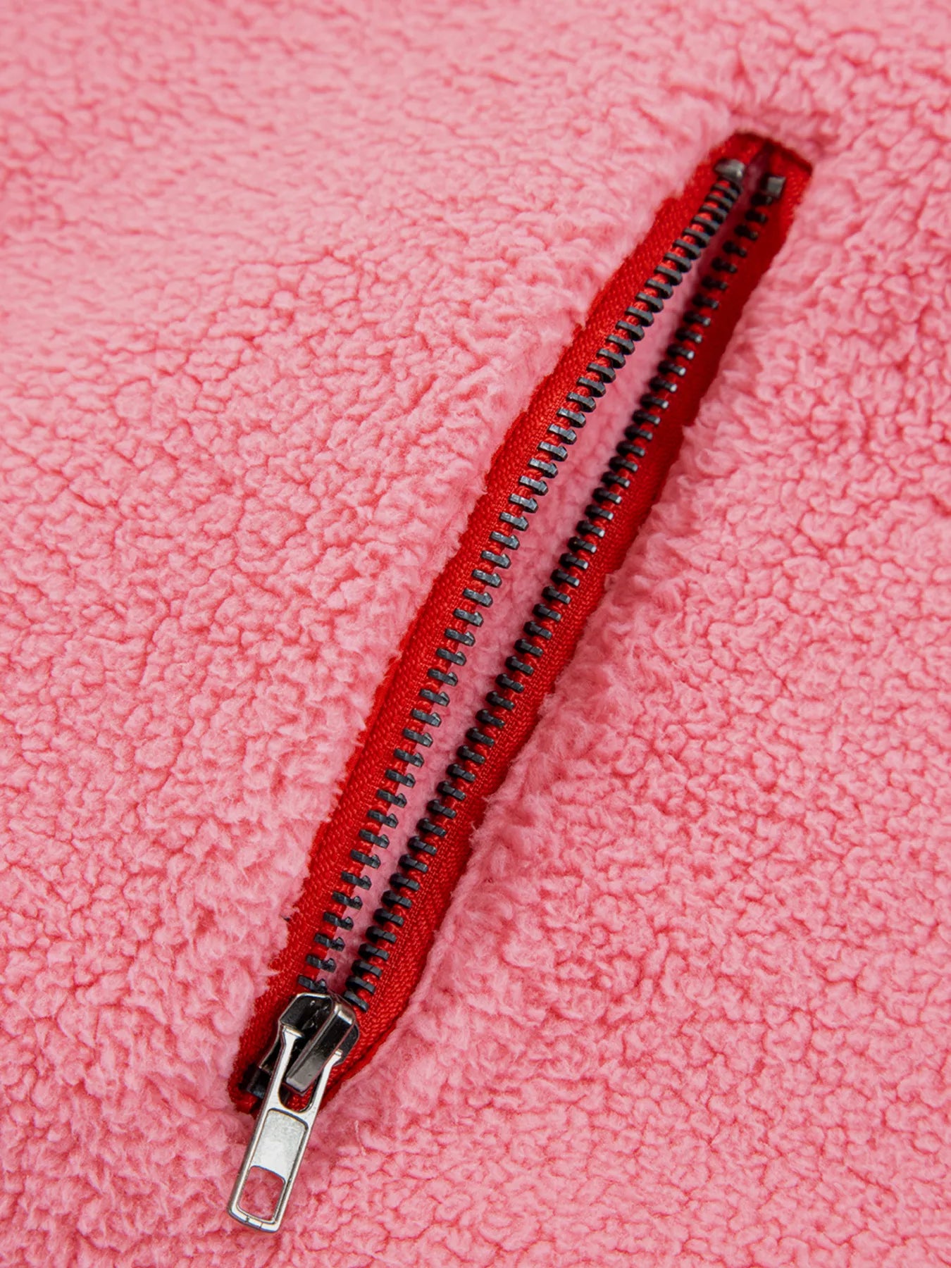 Sherpa Contrast Faux Leather Trim Half Zip Sweatshirt Trendsi