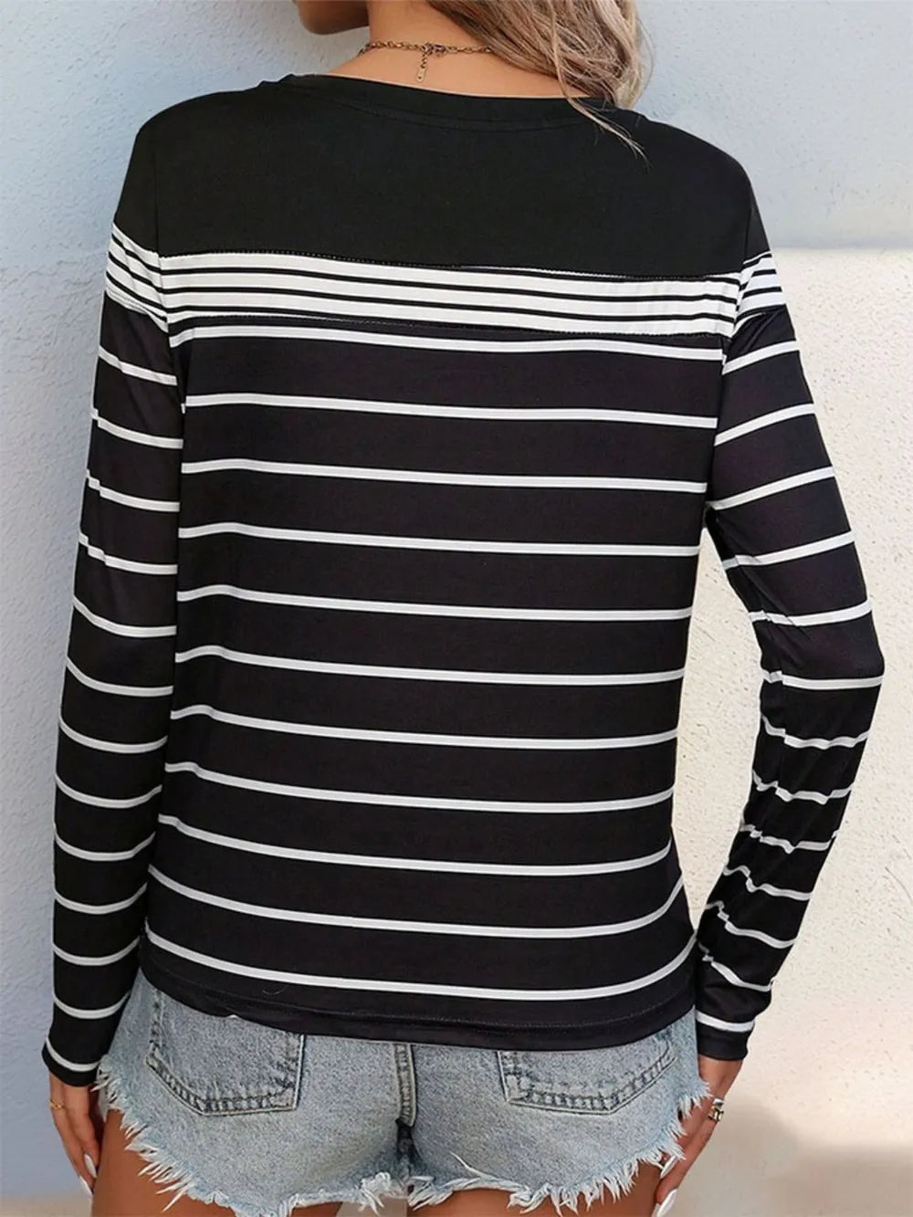 Perfee Striped Round Neck Long Sleeve T-Shirt NicholesGifts
