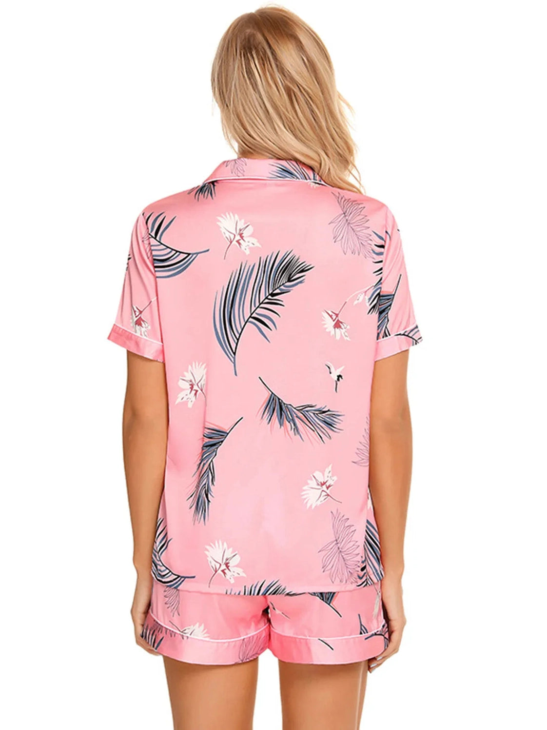 Printed Button Up Short Sleeve Top and Shorts Lounge Set nicholesgifts