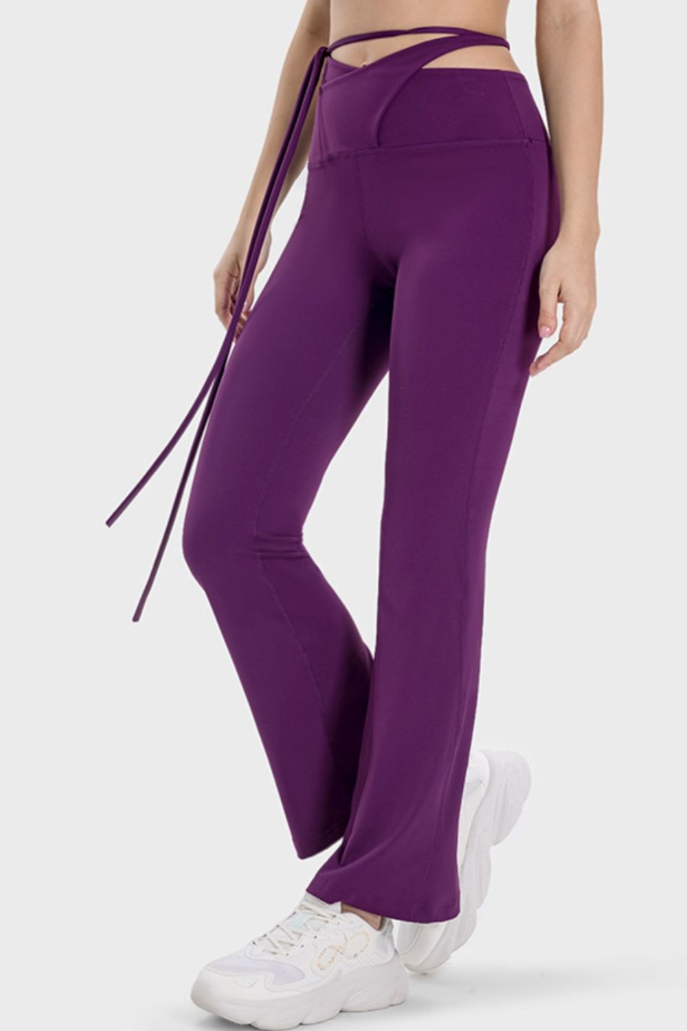 Women Tied Mid-Rise Waist Active Pants nicholesgifts