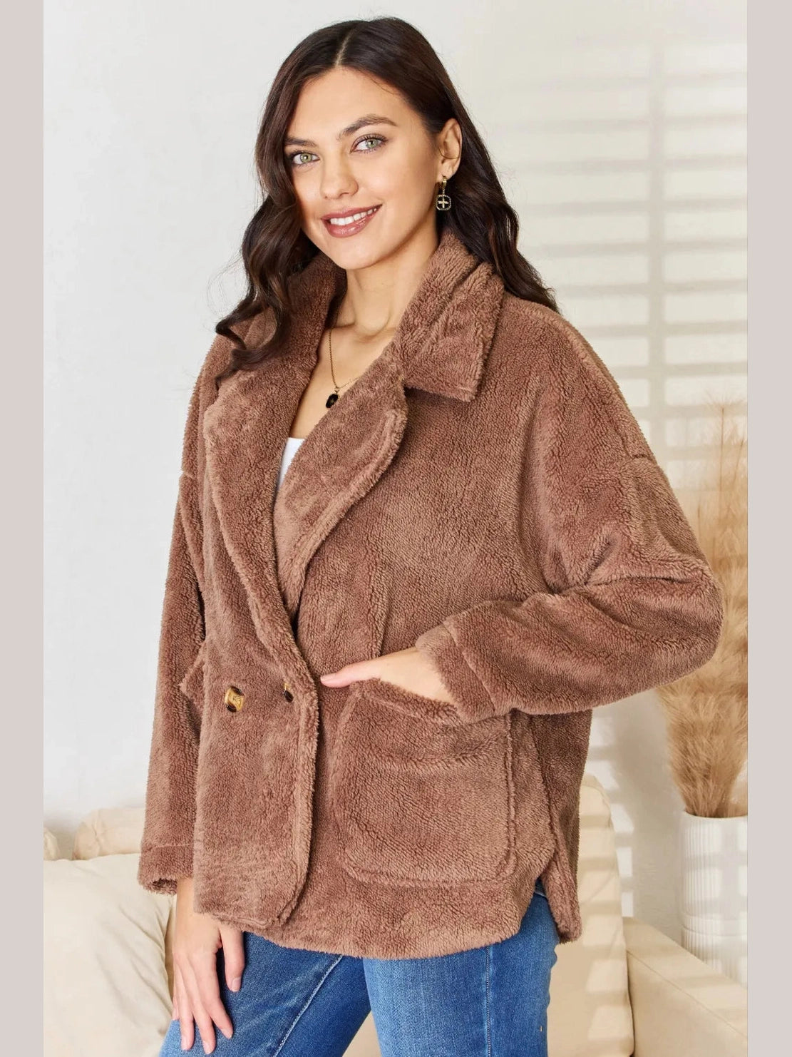 Culture Code Double Breasted Fuzzy Coat nicholesgifts