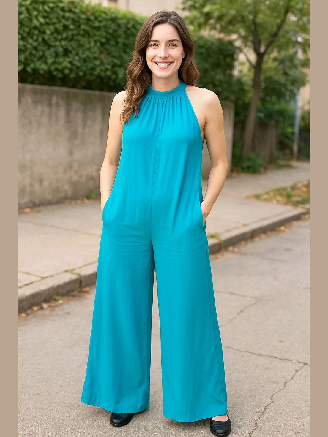 Double Take Full Size Tie Back Cutout Sleeveless Jumpsuit nicholesgifts