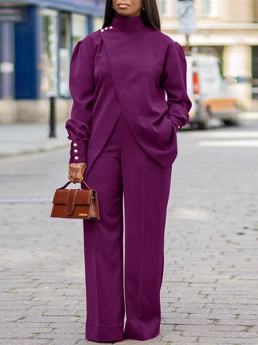 High Neck Asymmetric Top and Pants Set nicholesgifts