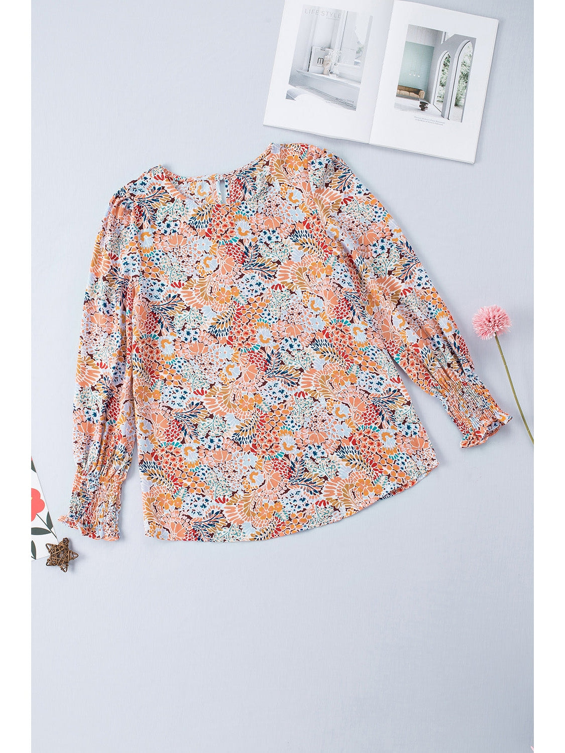 Women Floral Print Long Puff Sleeve Blouse nicholesgifts