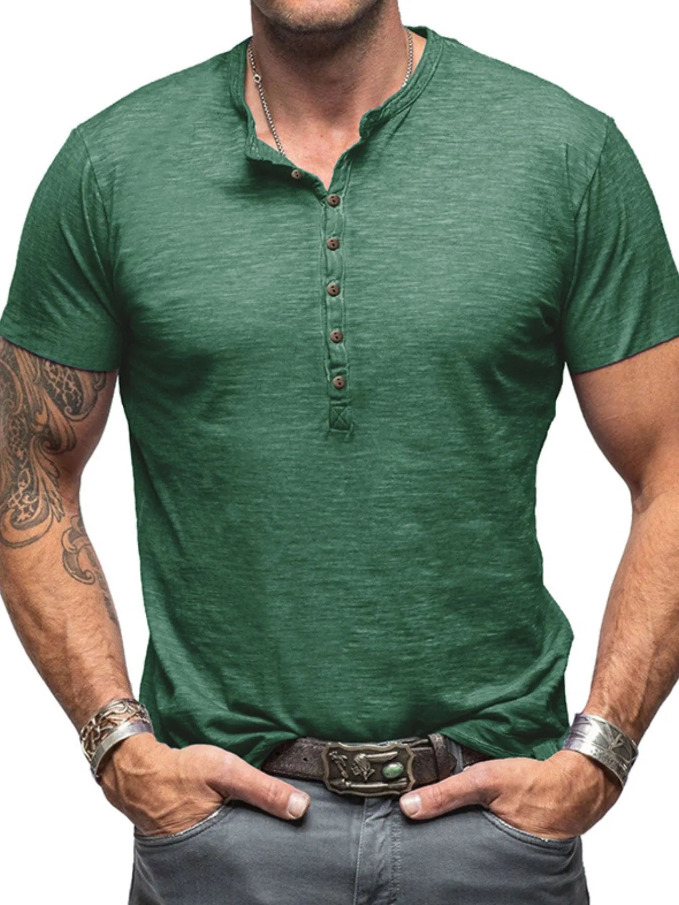 Men's Casual Henley Short Sleeve Button Top NicholesGifts