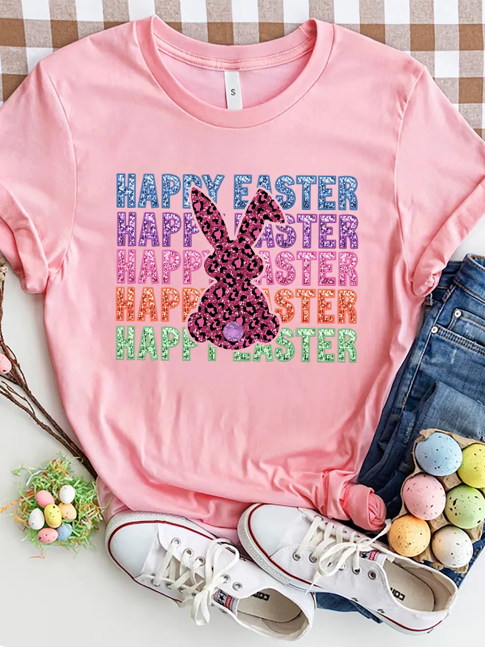 HAPPY EASTER Round Neck Short Sleeve T-Shirt nicholesgifts
