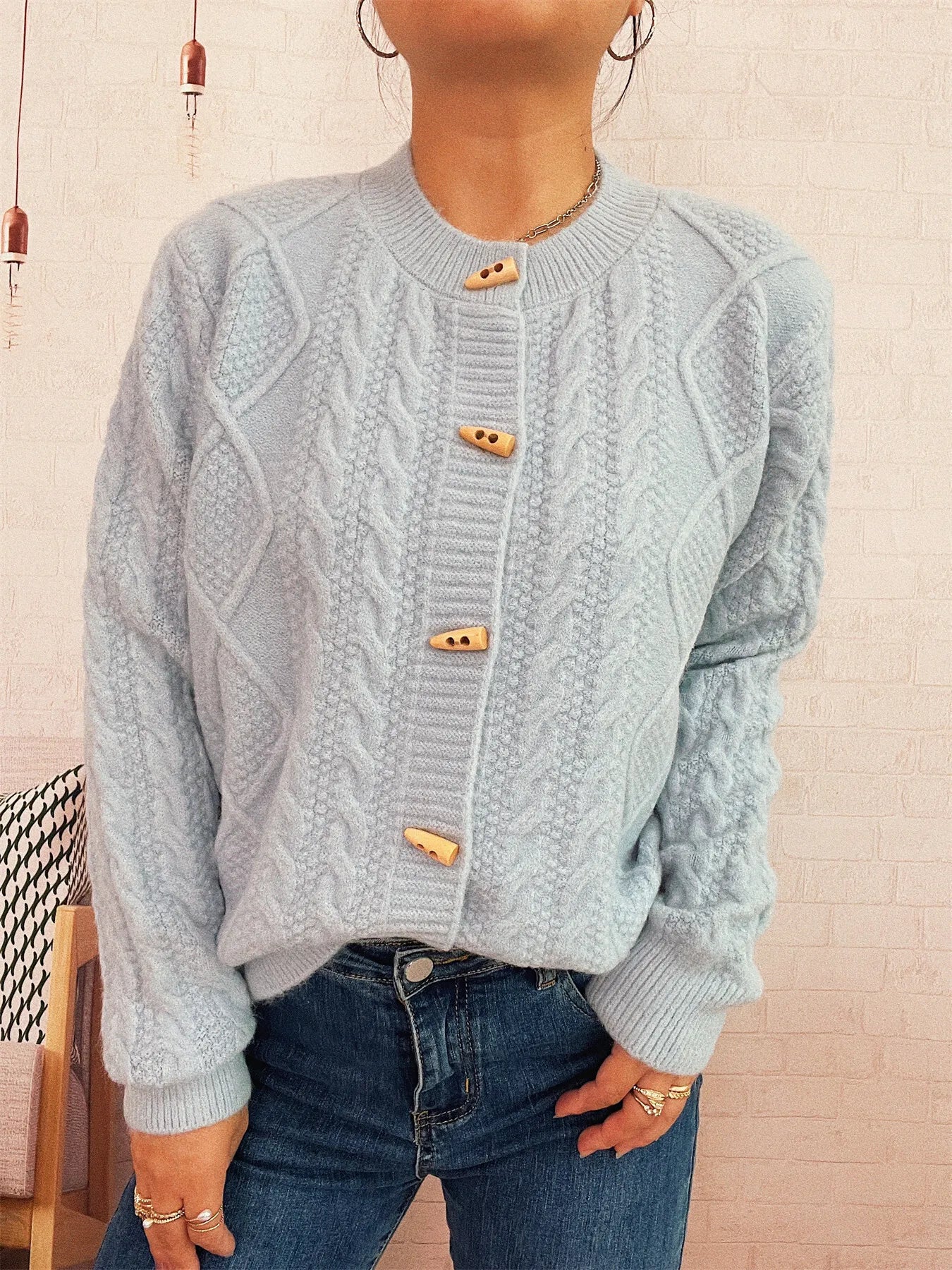 Cable Knit Button-Up Cardigan