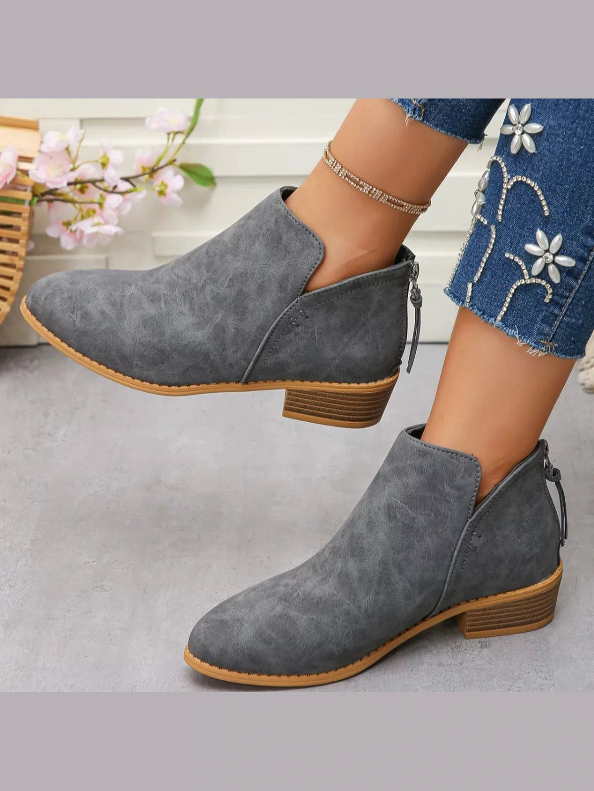 Women Point Toe Block Heels Boots nicholesgifts
