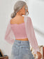 Mesh Sweetheart Neck Flounce Sleeve Top nicholesgifts