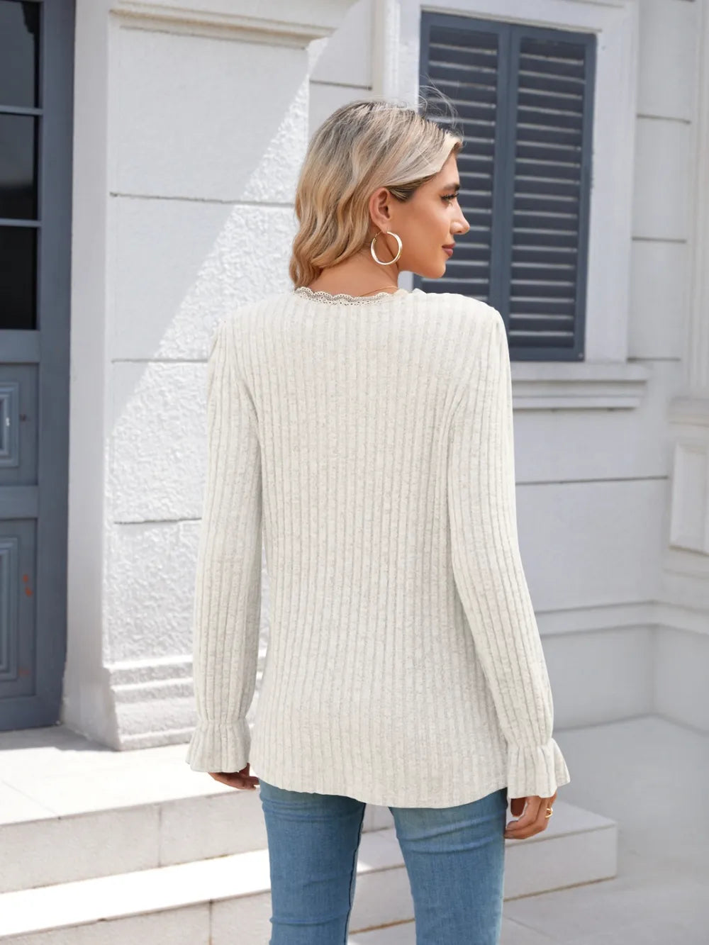 Lace Detail V-Neck Long Sleeve T-Shirt NicholesGifts