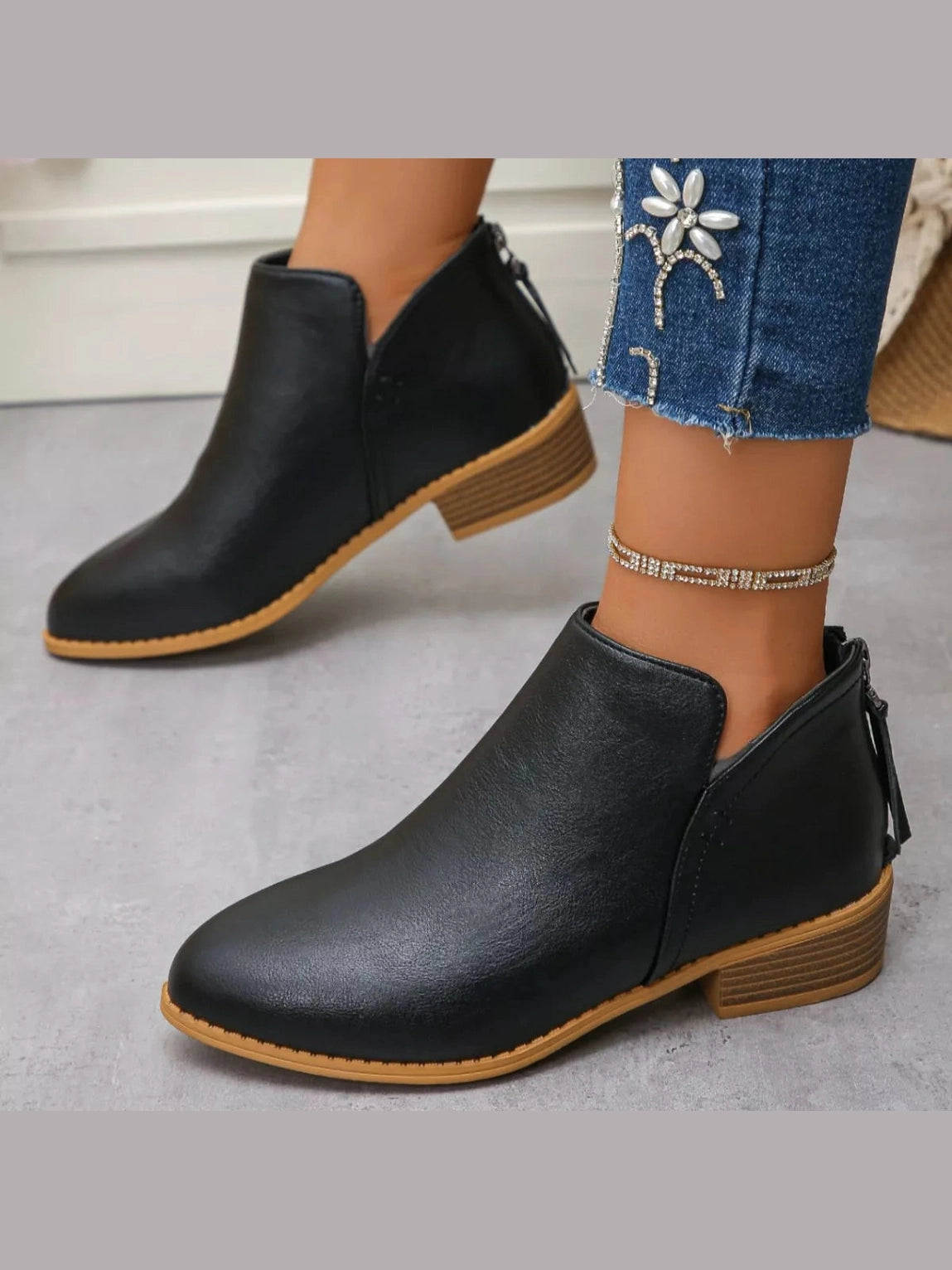 Women Point Toe Block Heels Boots nicholesgifts