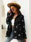 Collared Neck Star Print Long Sleeve Denim Jacket nicholesgifts