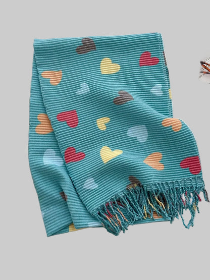 Women Heart Patterned Tassel Scarf Valentine's Day Gift For Her nicholesgifts