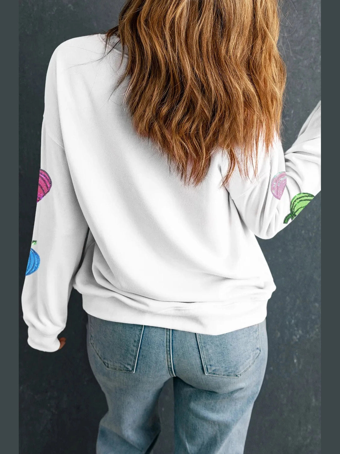 Pumpkin Round Neck Long Sleeve Sweatshirt