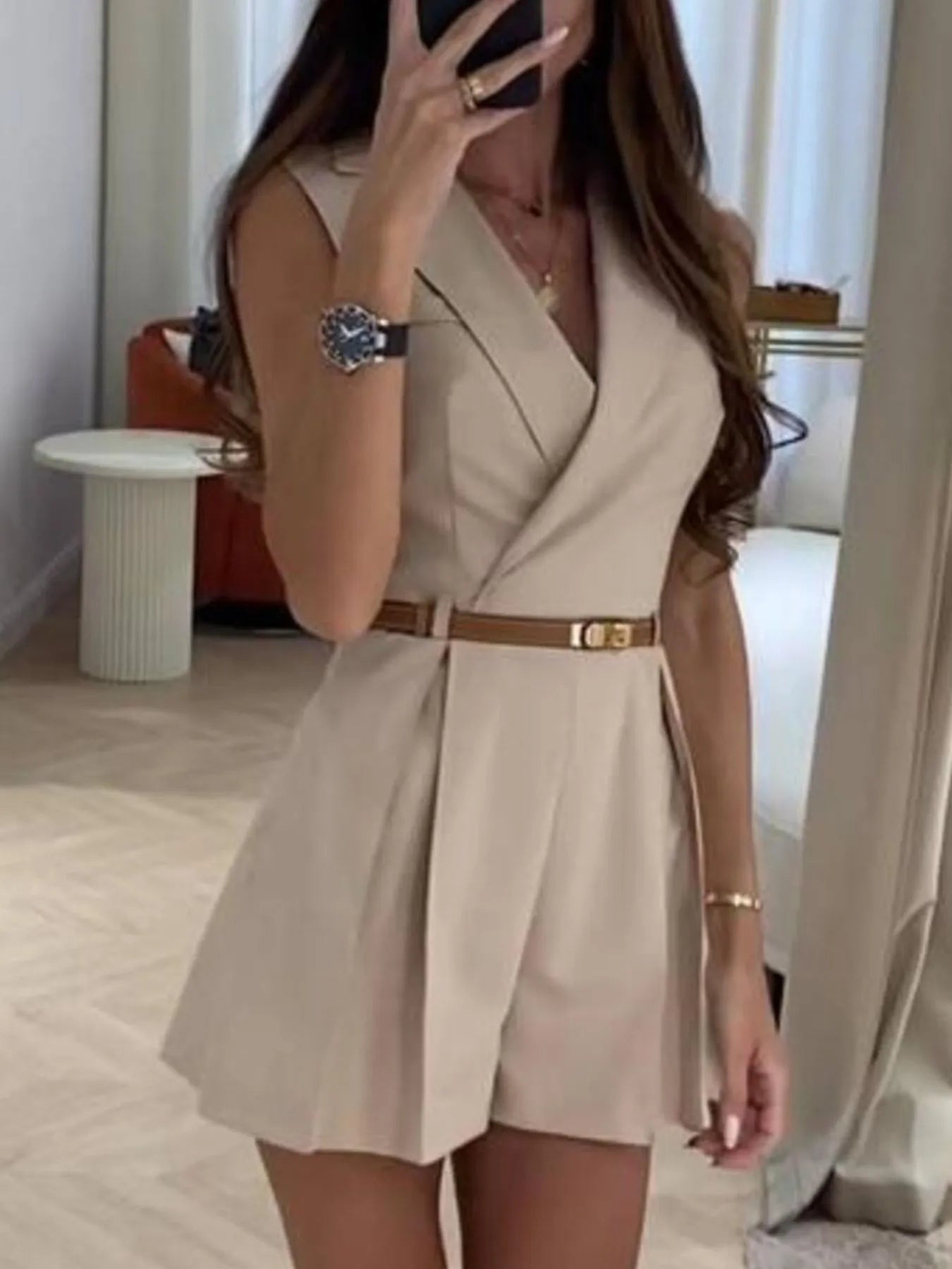 Solid Sleeveless Surplice Romper nicholesgifts