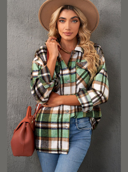 Plaid Pocketed Button Down Shacket nicholesgifts