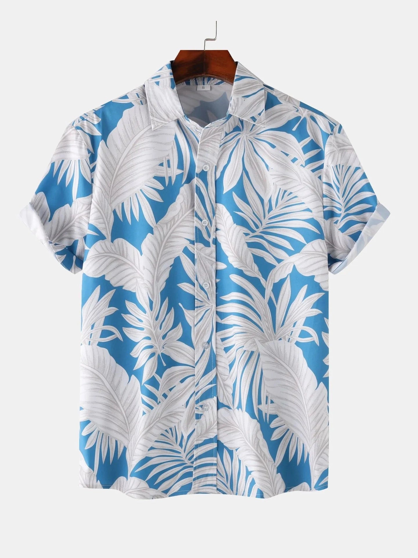 Men's Tropical Palm Leaf Print Hawaiian Short Sleeve Shirt Trendsi