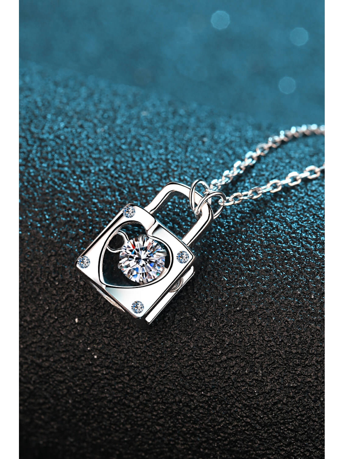 Adored Moissanite Lock Pendant Necklace nicholesgifts