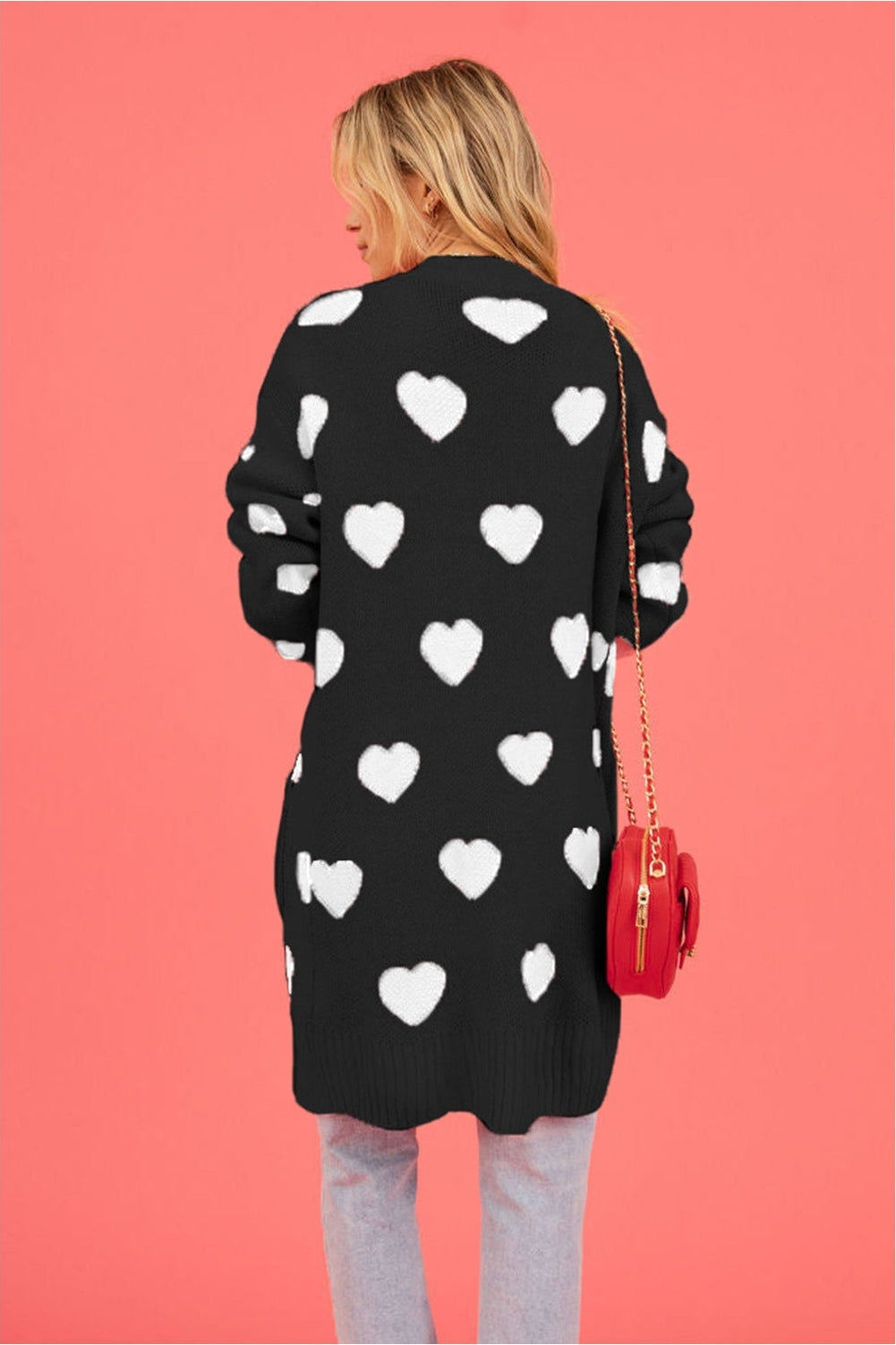 Heart Graphic Open Front Cardigan with Pockets nicholesgifts