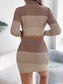 Color Block Ribbed Knit Top and Skirt Sweater Set nicholesgifts