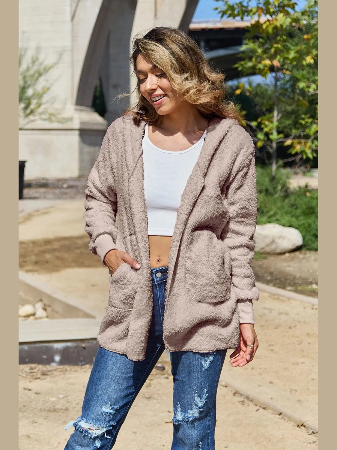Full Size Teddy Hooded Jacket with Pockets nicholesgifts