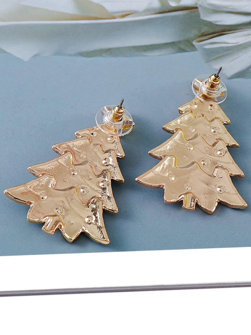 Alloy Inlaid Rhinestone Christmas Tree Earrings Trendsi