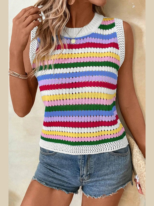 Contrast Round Neck Sweater Vest nicholesgifts