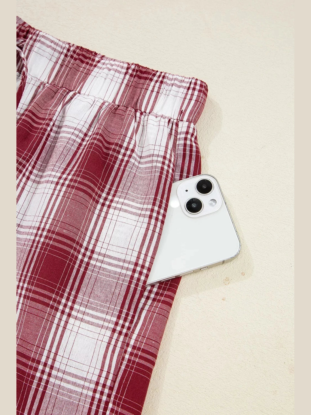 Plaid Long Sleeve Shirt and Drawstring Shorts Lounge Set nicholesgifts