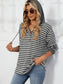 Women Drawstring Striped Long Sleeve Hoodie nicholesgifts