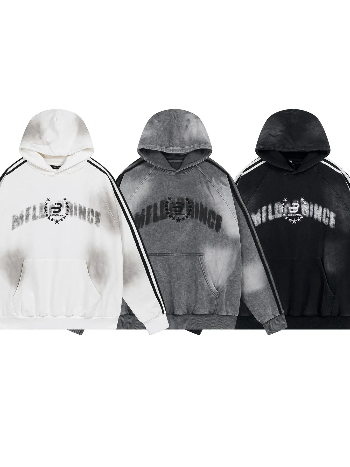 Men's Washed Graphic Striped Sleeve Hoodie NicholesGifts