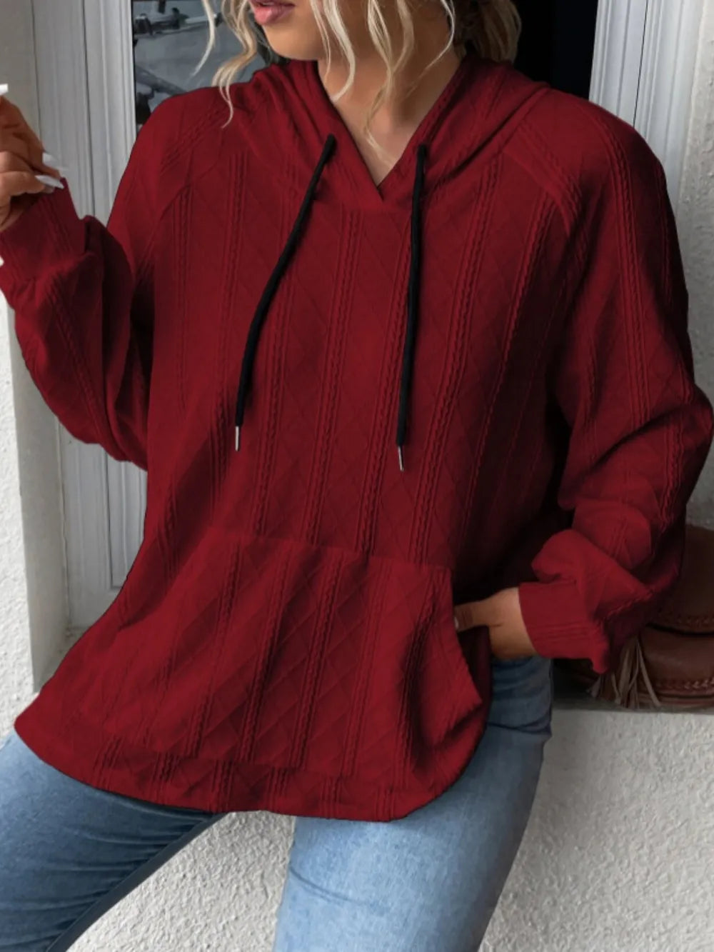 Full Size Drawstring Long Sleeve Hoodie Trendsi