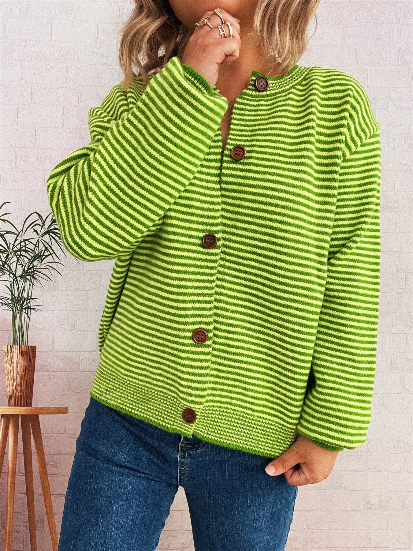 Striped Button Up Long Sleeve Cardigan NicholesGifts