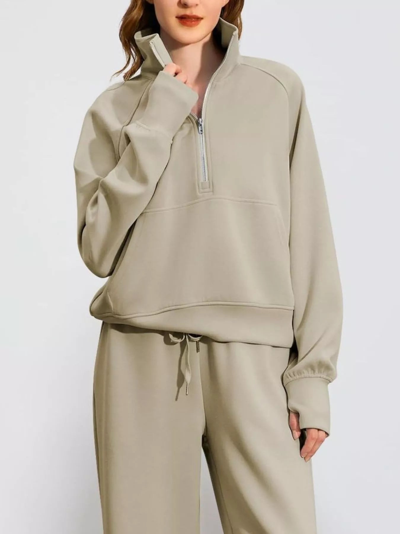 Full Size Half-Zip Sweatshirt and Wide-Leg Pants Set Plus Size Trendsi