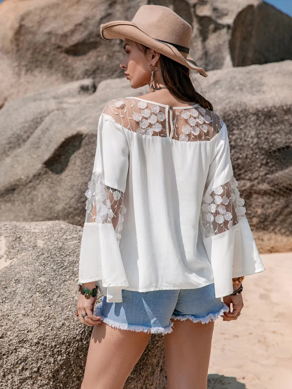Lace Round Neck Long Sleeve Blouse NicholesGifts