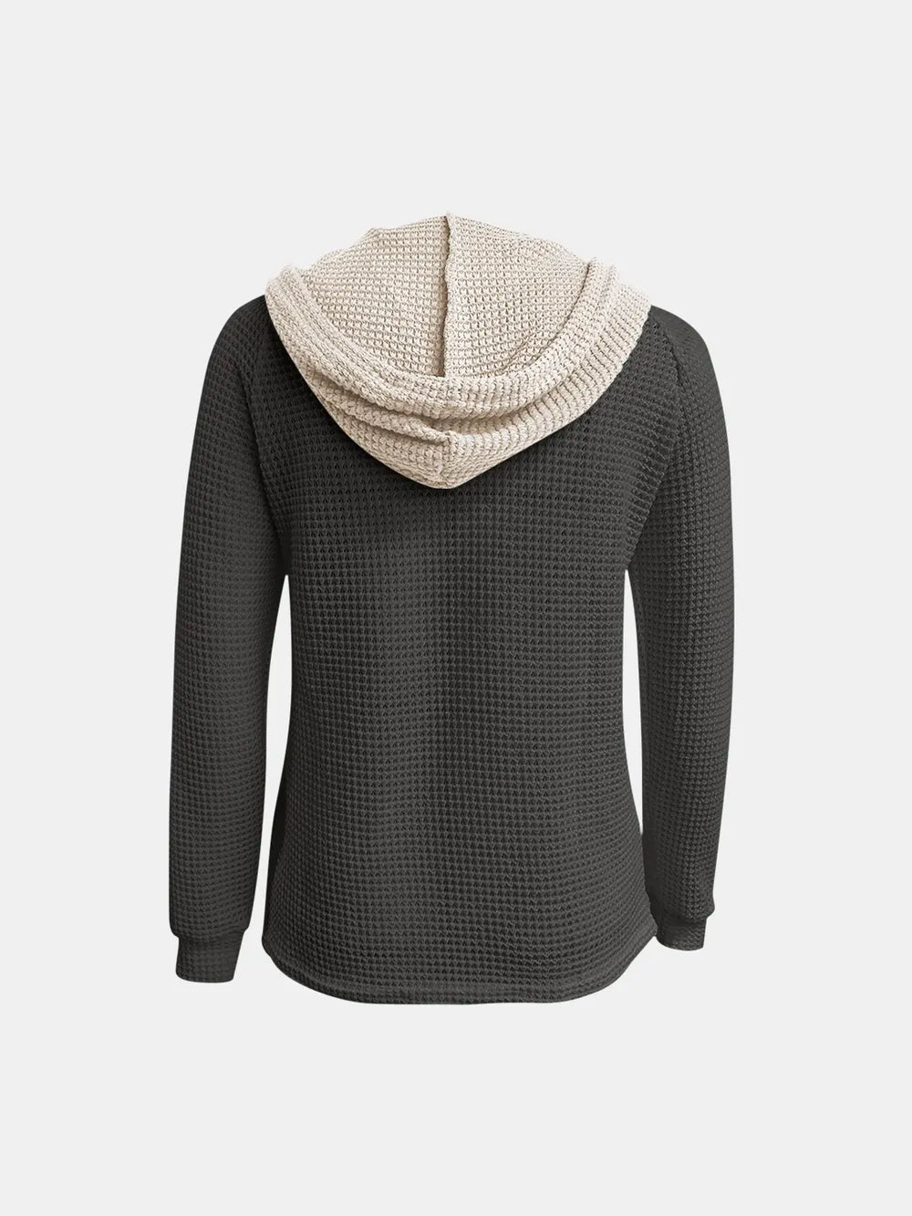 Full Size Waffle-Knit Contrast Long Sleeve Hoodie Trendsi