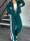 Full Size Contrast Stripe Zip Up Jacket and Pants Set Plus Size nicholesgifts