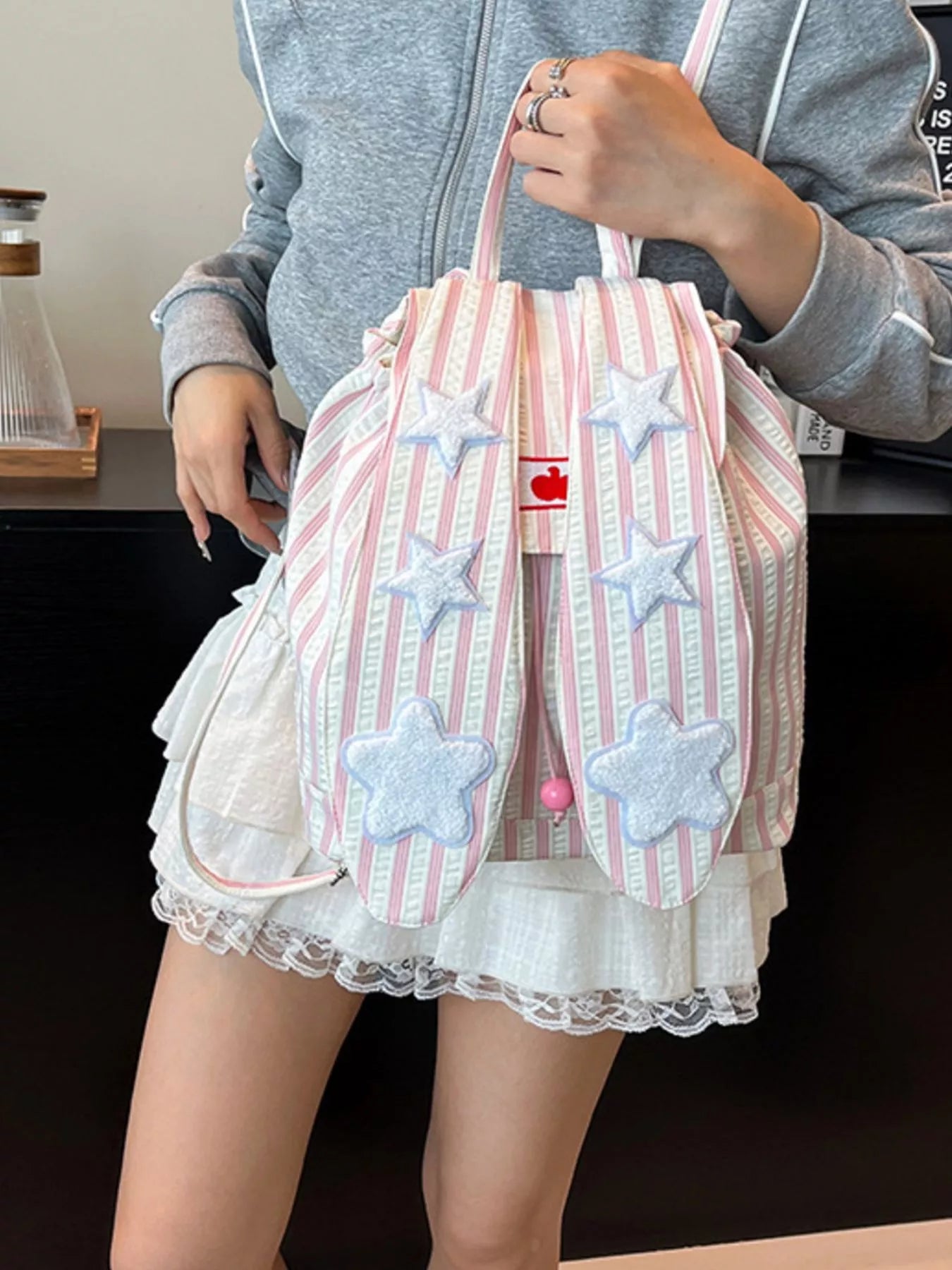Striped Star Bunny Ear Backpack Bag nicholesgifts