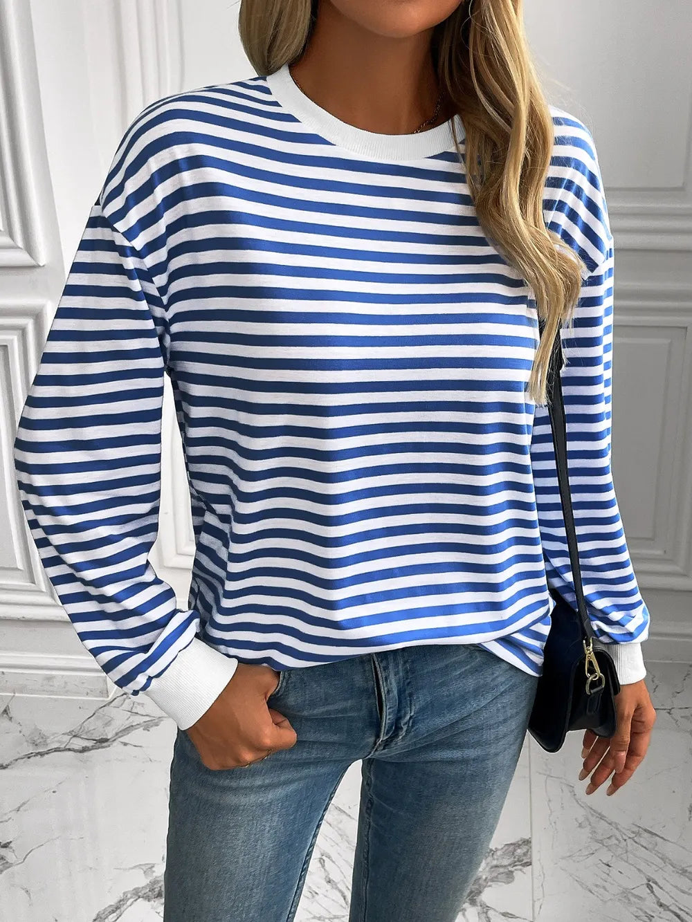 Ivy Lane Striped Round Neck Long Sleeve Sweatshirt Trendsi