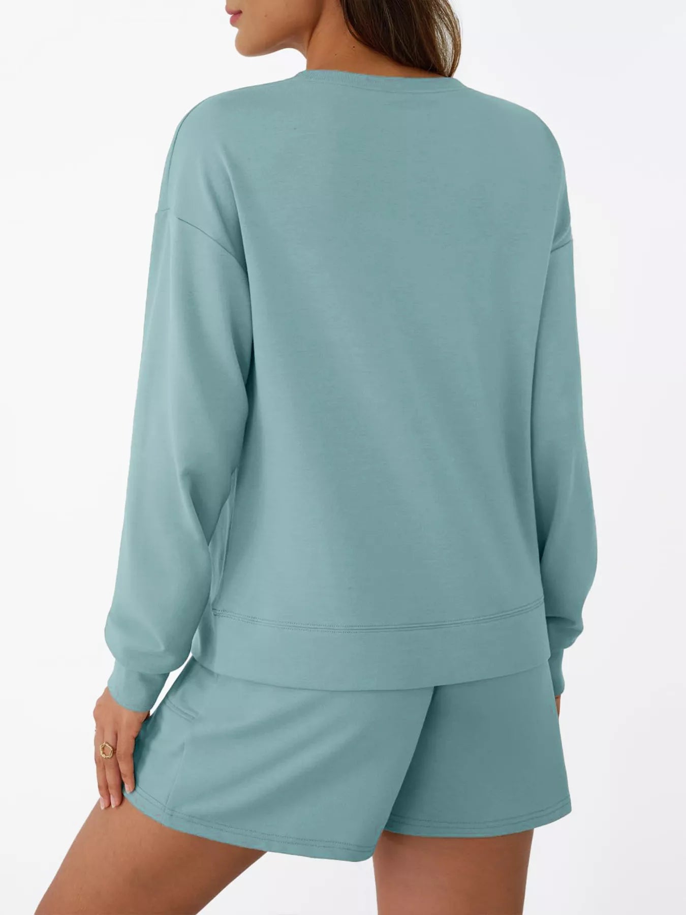 Round Neck Long Sleeve Top and Shorts Set Trendsi