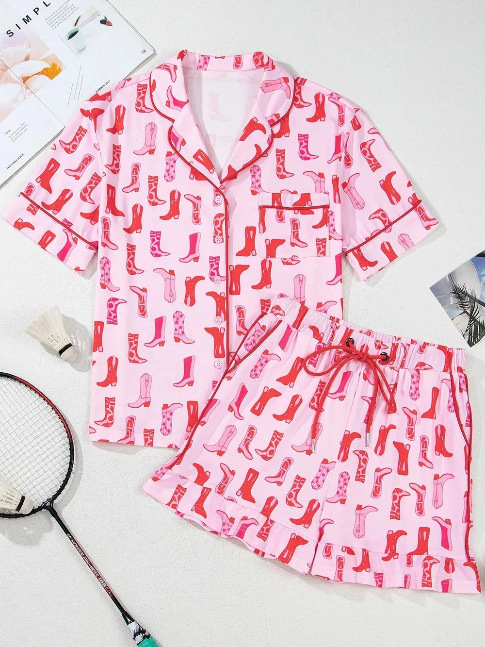 Cowgirl Boots Printed Shirt and Shorts Set nicholesgifts