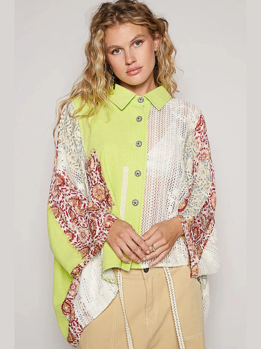 POL Thermal and Crochet Lace Mix Shirt with Floral Pattern NicholesGifts