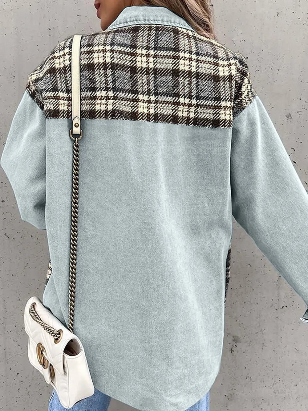 Plaid Button Up Dropped Shoulder Jacket nicholesgifts