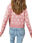 Women Heart Pattern Button Front Cardigan Valentine's Day Sweater nicholesgifts
