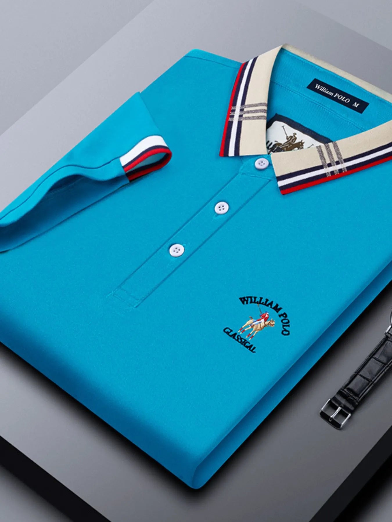 Men's Plus Size Striped Collared Short Sleeve Embroidered Polo NicholesGifts