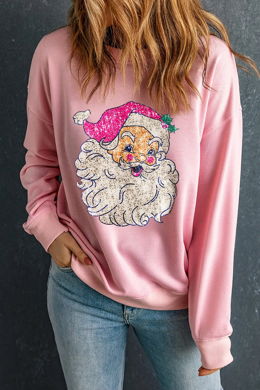 Santa Round Neck Long Sleeve Sweatshirt NicholesGifts