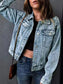 Full Size Pearl Detail Button Up Long Sleeve Denim Jacket Plus Size nicholesgifts