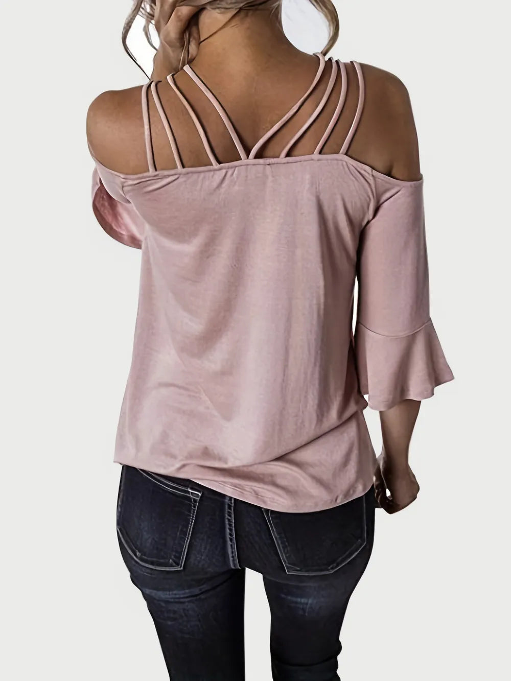Full Size Cold Shoulder Three-Quarter Sleeve Blouse nicholesgifts