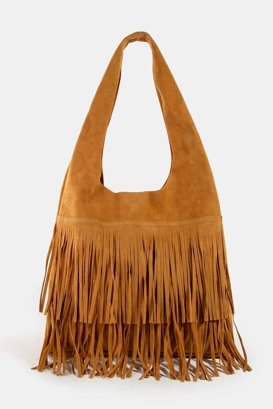 Fame Layered Fringe Detail Suede Hobo Bag Trendsi