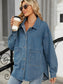 Women Removable Hood Button Up Long Sleeve Denim Jacket nicholesgifts