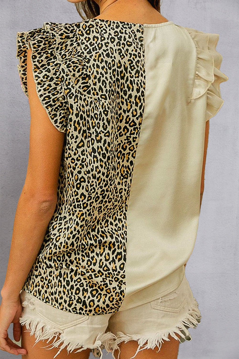 Ruffled Leopard V-Neck Cap Sleeve Blouse nicholesgifts